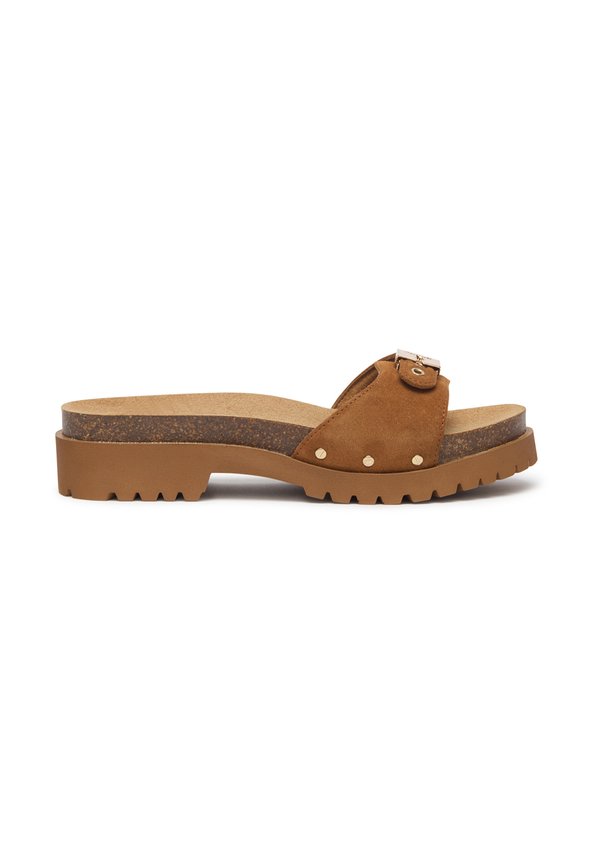 Pantolette flach - cognac