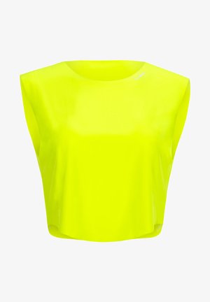 Neongele cropped top met een ronde hals en korte mouwen. Gemaakt van glad, lichtgewicht materiaal met een losse pasvorm.