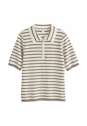 Next, REGULAR FIT - QUARTER ZIP SHORT SLEEVE KNITLOOK POLO SHIRT - Polo - ecru brown stripe