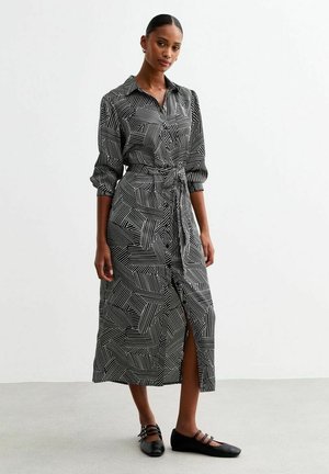 GEOMETRIC PATTERNED BELTED MIDI  - Blousejurk - black pattern