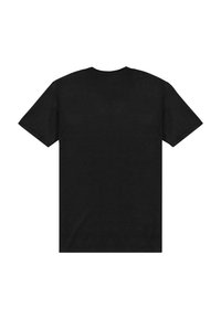Sort bomulds T-shirt med korte ærmer, rund hals og en glat tekstur. Ingen synlige grafikker eller designs på bagsiden.