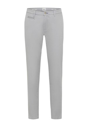Lichtgrijze op maat gemaakte broek van een katoenmix. Heeft een ritssluiting, zijzakken en een slim fit ontwerp met een gladde textuur.