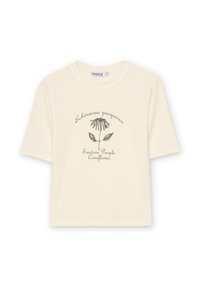 Camiseta de manga corta color crema con un boceto negro de la Equinácea púrpura y texto en cursiva "Echinacea purpurea" y "Eastern Purple Coneflower" en el frente.