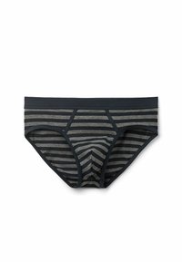 Pruhované trenýrky v odstínech šedé a námořnické modři, vyrobené z měkké bavlněné směsi, s elastickým pasem a tvarovaným střihem. Horizontální pruhy po celé ploše.