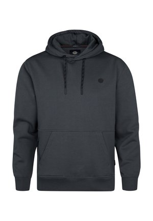 Sudadera con capucha en gris oscuro, hecha de una tela suave. Cuenta con un bolsillo frontal, capucha con cordón y un pequeño logo en el pecho.