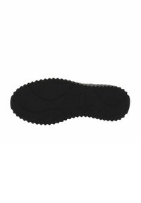 Suela de zapato atlético negro con un patrón de textura y agarre. Presenta bordes en zigzag elevados y una sección central lisa, que ofrece tracción y flexibilidad.