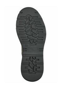 Semelle de chaussure en caoutchouc noir avec un motif texturé. Présente un logo "s.Oliver" en relief et la taille "42" près du talon.