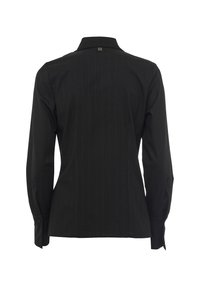 Camicia a maniche lunghe nera a righe sottili con colletto, polsini con bottone e design aderente. Tessuto morbido e aspetto su misura.