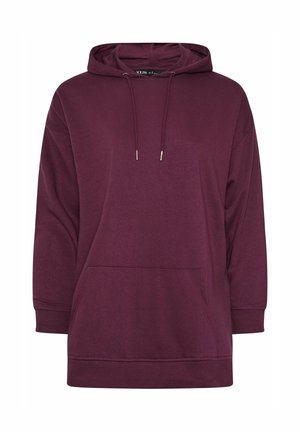 Bordeaux hoodie met een trekkoordkap, een voorkraag en lange mouwen. Gemaakt van zachte stof met een ontspannen pasvorm en geribbelde manchetten.