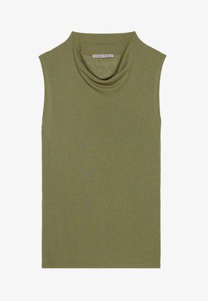 Olivenfarbene ärmellose Bluse mit einem Wasserfallkragen und strukturiertem Stoff. Glatte Oberfläche mit figurbetontem Schnitt, ideal zum Layering. Hersteller: Anna Field.