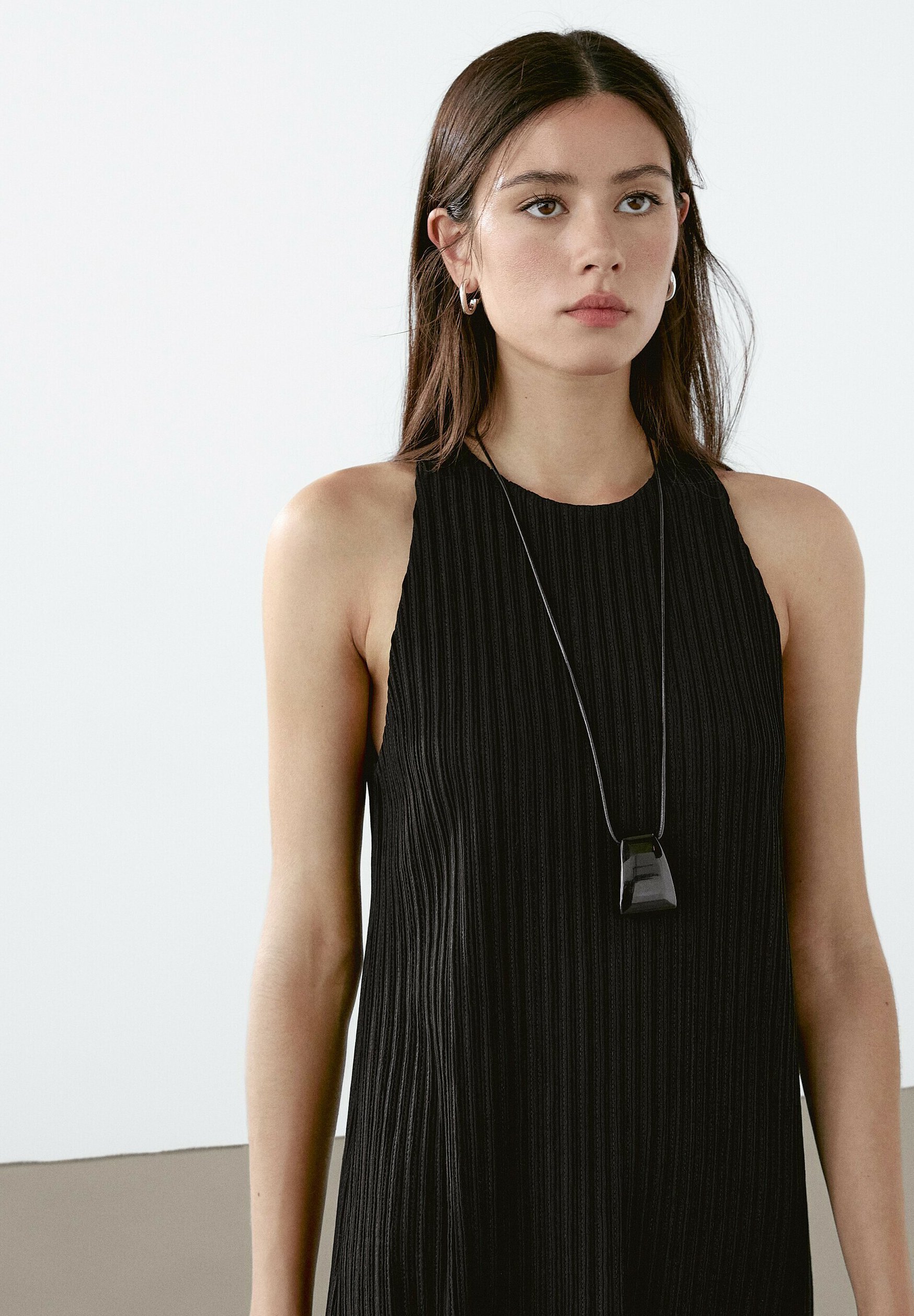Massimo Dutti TEXTURED WITH FRINGED HEM - Day dress - black