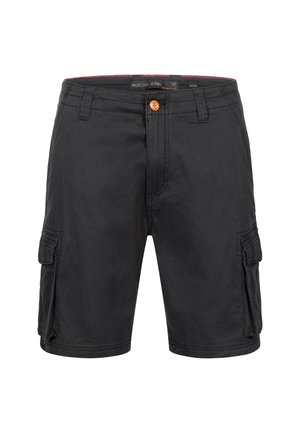 Svarte cargo-shorts laget av bomull, med sidelommer, avslappet passform, kontrastknapp og støttede detaljer.