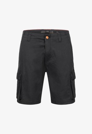 Zwarte cargoshorts van katoen, met zijzakken, een relaxte pasvorm, een contrasterende knop en gestikte accenten.