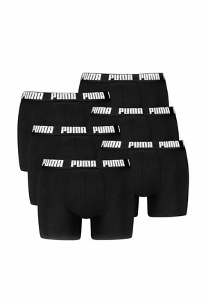 Schwarze Baumwoll-Boxershorts im Sechserpack, mit einem weißen Puma-Logo auf dem elastischen Bund. Klassischer Schnitt und glatte Textur.