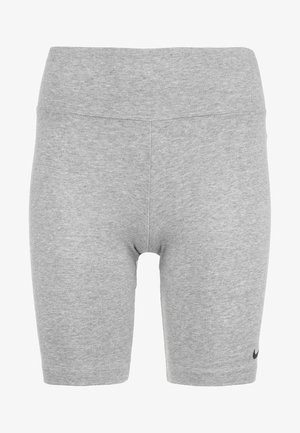 Szare sportowe spodenki rowerowe z wysokim stanem, z małym czarnym logo Nike Swoosh na dolnej lewej nogawce.