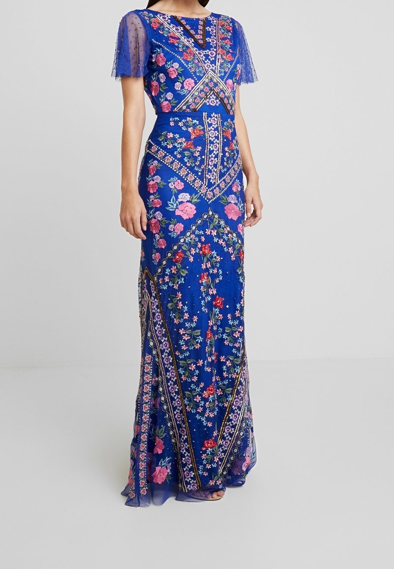maya deluxe embroidered dress Maya Floral Embroidery & Faux Button Front Maxi Dress