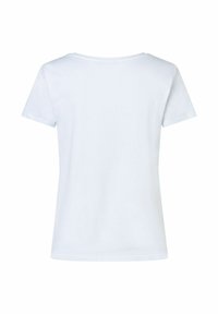 White cotton t-shirt with short sleeves, round neckline, and a smooth texture. Back view shows a simple design without patterns or accents.