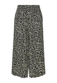 Svarta och beige mönstrade culotter med elastisk midja, som har abstrakta linjemönster och en lös passform. Tillverkade av lätt material.