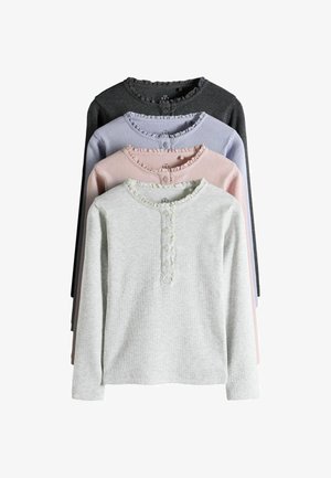 THE SET, LONG SLEEVE LACE TRIM RIB JERSEY HENLEY T-SHIRTS 4 PACK - Camiseta de manga larga - pink blue grey marl grey