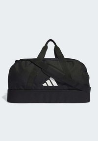 Borsa a tracolla nera realizzata in tessuto resistente. Caratterizzata da due manici e da una lunga tracolla regolabile. Stampa del logo bianco sul davanti.