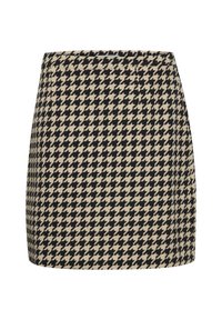 Spódnica mini w wzór houndstooth w kolorze czarnym i beżowym. Wykonana z teksturowanej tkaniny, posiada dopasowany krój i pas.