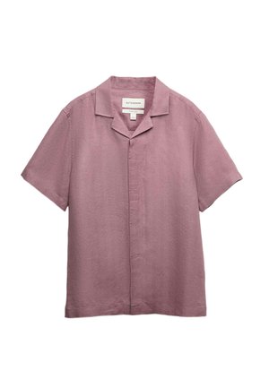 Korte mouw mauve linnen overhemd met kampkraag en verborgen knoopsluiting, met het label "Autograph".