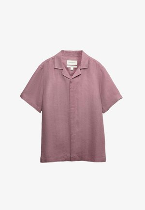 Korte mouw mauve linnen overhemd met kampkraag en verborgen knoopsluiting, met het label "Autograph".