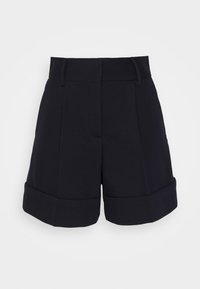 Shorts noirs sur mesure avec une taille haute, des plis et des revers roulés. Confectionnés en tissu tissé, dotés de poches latérales et d'une coupe structurée.
