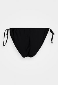 Parte de baixo de biquíni preta com laços laterais ajustáveis, tecido suave e um design simples e aerodinâmico.