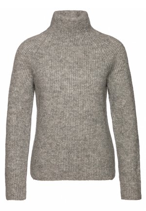Maglione a collo alto in maglia costina grigio chiaro con maniche lunghe e una silhouette leggermente aderente.