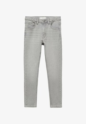 Sive jeansa s skinny krojem in srednjim pasom, pet žepov in subtilnim zbledelostmi. Ima zadrgo in zanke za pas.