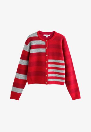 Next, TALL FIT - CREW NECK KNITTED CARDIGAN . - Strickjacke - red grey multi stripe