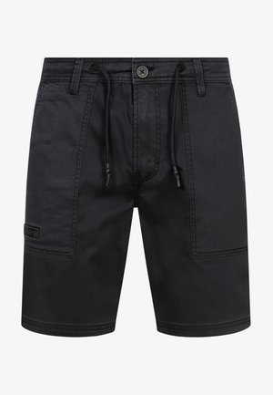 Zwarte denim shorts met een tailleband met trekkoord, twee voorkanten zakken en een zijcargo zak met merkpatch-detailing.