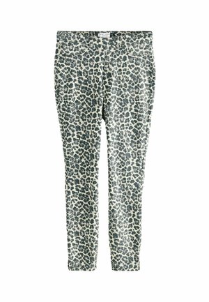 Leopardprintede slim-fit korte leggings med forlommer og bæltestropper, designet i sort og hvid.