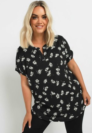 FLORAL NOTCH NECK  - T-shirt print - black