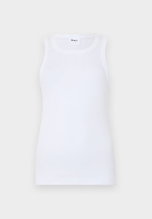 Top senza maniche bianco realizzato in cotone ribbed. Caratterizzato da un collo rotondo e un silhouette aderente. Nessun motivo o accentuazione visibile.