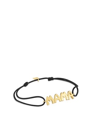 Braccialetto regolabile in corda nera con lettere in metallo dorato che formano la parola "MAMA" al centro.
