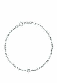 Bracelet in argento con un accento a sfera attorcigliata, piccole perline tonde e una chiusura regolabile con estensione a catena.