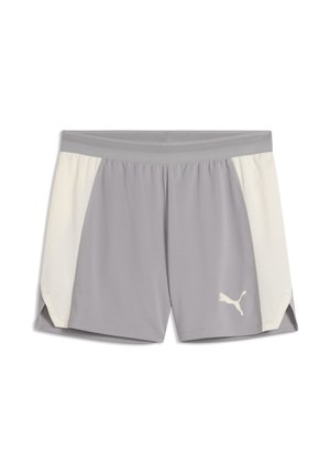 Grå atletikshorts med hvide sidepaneler og elastisk talje, med Puma-logo på venstre ben.