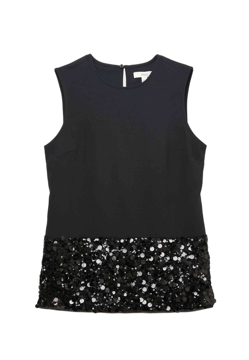 Blouse Noire Ajustée Marks & Spencer – Taille 14, Col V, Manches Longues
