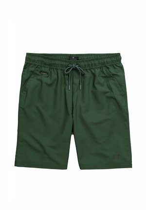 Pantalones cortos para hombre de color verde oscuro con cintura elástica, cordón ajustable, bolsillos laterales y pequeño logo en la pierna izquierda.