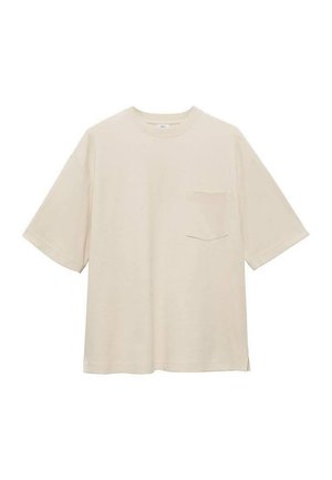 Kortärmad t-shirt i ljusbeige bomull, med en bröstficka och en avslappnad passform med sidofack för ökad rörelsefrihet.