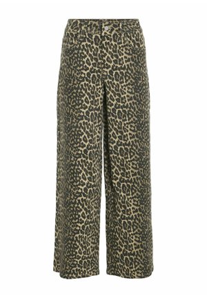 Leopardenmuster weite Hosen in Grün und Beige. Mit einem Frontknopfverschluss und subtiler Textur. Aus einem Baumwollgemisch.