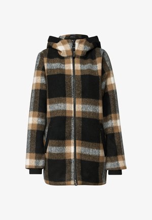 Street One, KARIERTER MANTEL MIT KAPUZE UND RIPPDETAILS - Manteau court - black