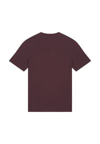 Bordeaux T-shirt met korte mouwen van zachte katoen. Klassiek ontwerp met ronde hals en een gladde textuur zonder extra patronen of grafieken.