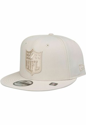 Cream-colored snapback cap made of textured fabric, featuring an embroidered NFL logo in a matching hue on the front panel.