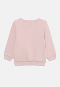 Felpa rosa chiaro con maniche lunghe, scollatura rotonda e polsini e orlo a coste. Texture liscia e design minimale, senza motivi visibili.