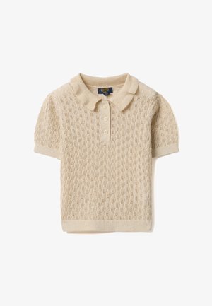 Beige gebreid poloshirt met korte mouwen, een gestructureerd patroon, drie knopen en een zachte kraag van OVS Kids.
