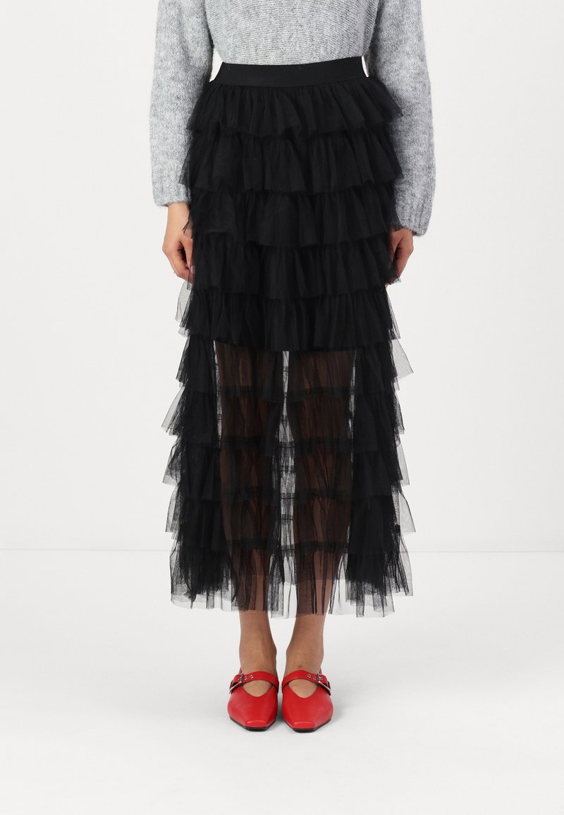 VILA VIEVELYN MIDI SKIRT - Dolgo krilo - black