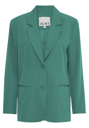 Teal blazer med slagkrage, två framknappar och sidfickor. Tillverkad av ett smidigt tyg, har en skräddarsydd passform och en minimalistisk design.